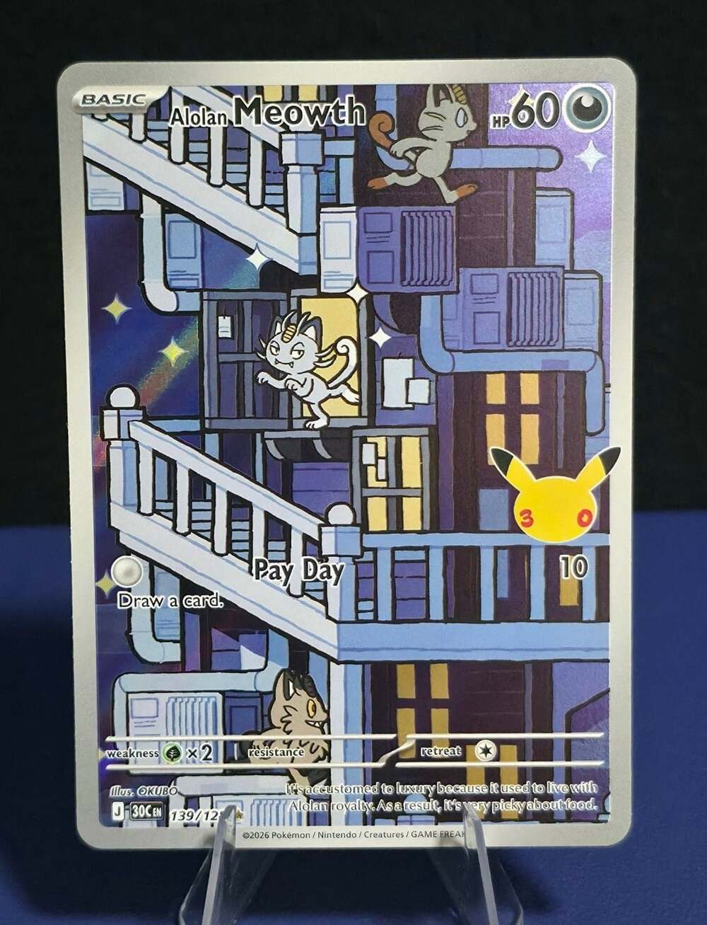 Pokemon Trading Card Game Alolan Meowth 30CEN Holo Rare Card